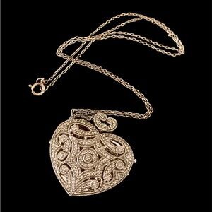 Vintage XL Diamond Heart Locket Necklace